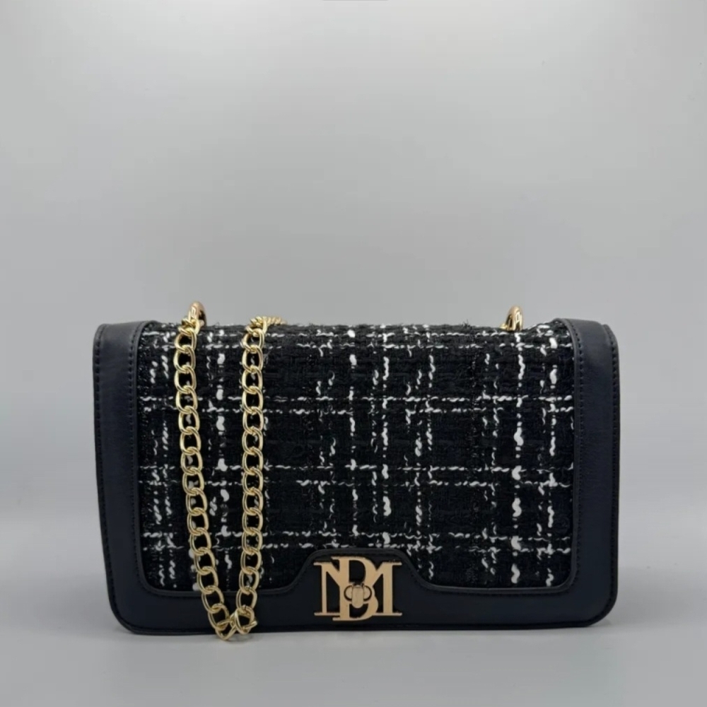 Badgley Mischka Black and White Plaid Crossbody Bag
